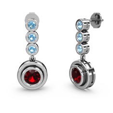 Akuamarin ve garnet 18 ayar beyaz altın küpe