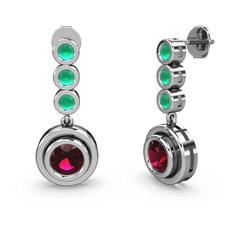 Kök zümrüt ve rodolit garnet 14 ayar beyaz altın küpe