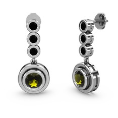 Siyah zirkon ve peridot 18 ayar beyaz altın küpe