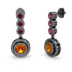 Rodolit garnet ve sitrin 925 ayar siyah rodyum kaplama gümüş küpe