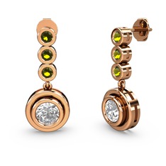 Peridot ve beyaz zirkon 18 ayar rose altın küpe