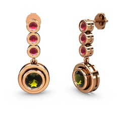 Kök yakut ve peridot 18 ayar rose altın küpe