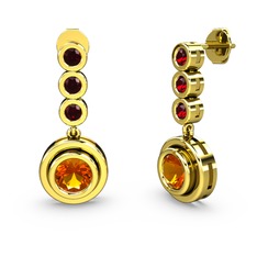 Garnet ve sitrin 14 ayar altın küpe