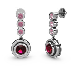 Belinda Küpe - Pembe kuvars ve rodolit garnet 8 ayar beyaz altın küpe #kt07xe
