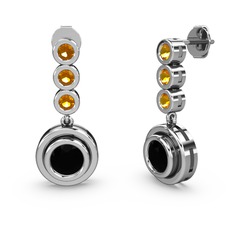 Belinda Küpe - Sitrin ve siyah zirkon 8 ayar beyaz altın küpe #kymr0r