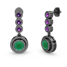 Belinda Küpe - Ametist ve kök zümrüt 925 ayar siyah rodyum kaplama gümüş küpe #lzpkjd