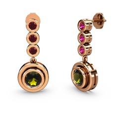 Rodolit garnet ve peridot 18 ayar rose altın küpe