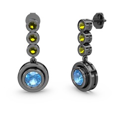 Belinda Küpe - Peridot ve akuamarin 925 ayar siyah rodyum kaplama gümüş küpe #p1zsk5