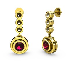Dumanlı kuvars ve rodolit garnet 18 ayar altın küpe