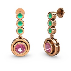 Belinda Küpe - Kök zümrüt ve pembe kuvars 14 ayar rose altın küpe #ple84j