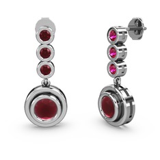 Rodolit garnet ve kök yakut 8 ayar beyaz altın küpe