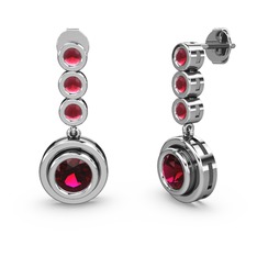 Kök yakut ve rodolit garnet 18 ayar beyaz altın küpe