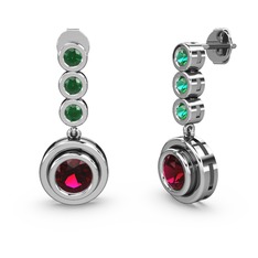 Yeşil kuvars ve rodolit garnet 14 ayar beyaz altın küpe