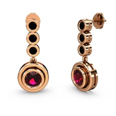 Siyah zirkon ve rodolit garnet 18 ayar rose altın küpe