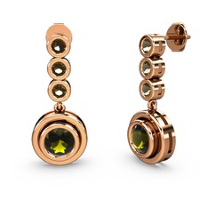 Dumanlı kuvars ve peridot 14 ayar rose altın küpe