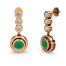 Beyaz zirkon ve kök zümrüt 14 ayar rose altın küpe