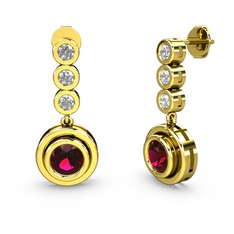 Beyaz zirkon ve rodolit garnet 18 ayar altın küpe
