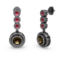 Belinda Küpe - Kök yakut ve dumanlı kuvars 925 ayar siyah rodyum kaplama gümüş küpe #ytzqhs