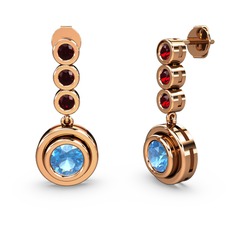 Garnet ve akuamarin 8 ayar rose altın küpe