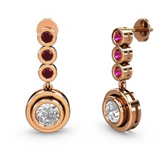 Rodolit garnet ve swarovski 18 ayar rose altın küpe