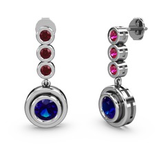 Rodolit garnet ve lab safir 925 ayar gümüş küpe