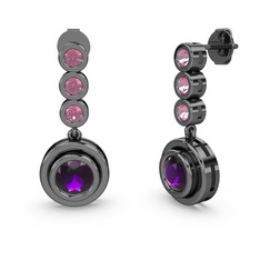 Belinda Küpe - Pembe kuvars ve ametist 925 ayar siyah rodyum kaplama gümüş küpe #zrjzek