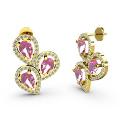 Swarovski ve pembe kuvars 8 ayar altın küpe