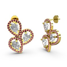 Rodolit garnet ve swarovski 8 ayar altın küpe