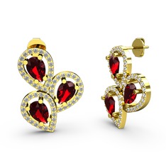 Beyaz zirkon ve garnet 925 ayar altın kaplama gümüş küpe