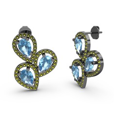 Peridot ve akuamarin 925 ayar siyah rodyum kaplama gümüş küpe