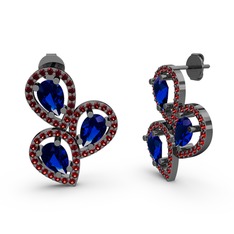 Soltar Damla Küpe - Garnet ve lab safir 925 ayar siyah rodyum kaplama gümüş küpe #14t9goe