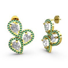 Kök zümrüt ve swarovski 14 ayar altın küpe