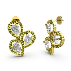 Soltar Damla Küpe - Peridot ve swarovski 14 ayar altın küpe #15371g5