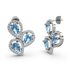 Swarovski ve akuamarin 18 ayar beyaz altın küpe