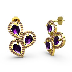 Soltar Damla Küpe - Kök yakut ve ametist 8 ayar altın küpe #15gzqd7