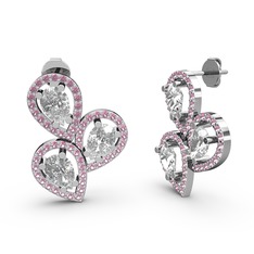 Pembe kuvars ve swarovski 18 ayar beyaz altın küpe