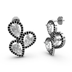 Soltar Damla Küpe - Siyah zirkon ve swarovski 18 ayar beyaz altın küpe #166ftsg