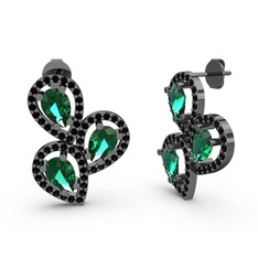 Soltar Damla Küpe - Siyah zirkon ve yeşil kuvars 925 ayar siyah rodyum kaplama gümüş küpe #16gnw0f