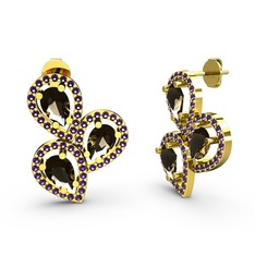 Soltar Damla Küpe - Ametist ve dumanlı kuvars 8 ayar altın küpe #16uoooh