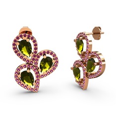 Rodolit garnet ve peridot 925 ayar rose altın kaplama gümüş küpe