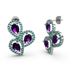 Soltar Damla Küpe - Kök zümrüt ve ametist 14 ayar beyaz altın küpe #17hcjhn