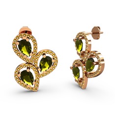 Sitrin ve peridot 925 ayar rose altın kaplama gümüş küpe