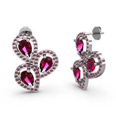 Soltar Damla Küpe - Kök yakut ve rodolit garnet 14 ayar beyaz altın küpe #18g728j