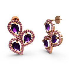 Rodolit garnet ve ametist 8 ayar rose altın küpe