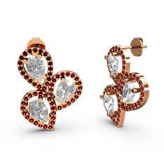 Garnet ve beyaz zirkon 8 ayar rose altın küpe