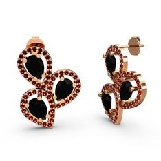 Garnet ve siyah zirkon 18 ayar rose altın küpe