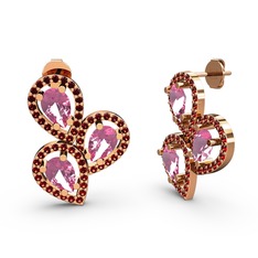 Garnet ve pembe kuvars 925 ayar rose altın kaplama gümüş küpe