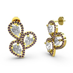 Ametist ve swarovski 18 ayar altın küpe