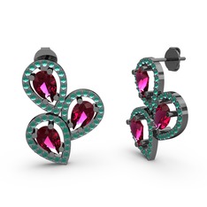 Soltar Damla Küpe - Kök zümrüt ve rodolit garnet 925 ayar siyah rodyum kaplama gümüş küpe #1dbzdqh