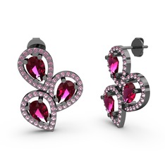 Pembe kuvars ve rodolit garnet 925 ayar siyah rodyum kaplama gümüş küpe